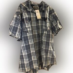 BKE Casual Blue and White Plaid Shirt